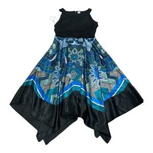 Signature by Sangria Asymmetrical Black and Blue Cocktail Dress